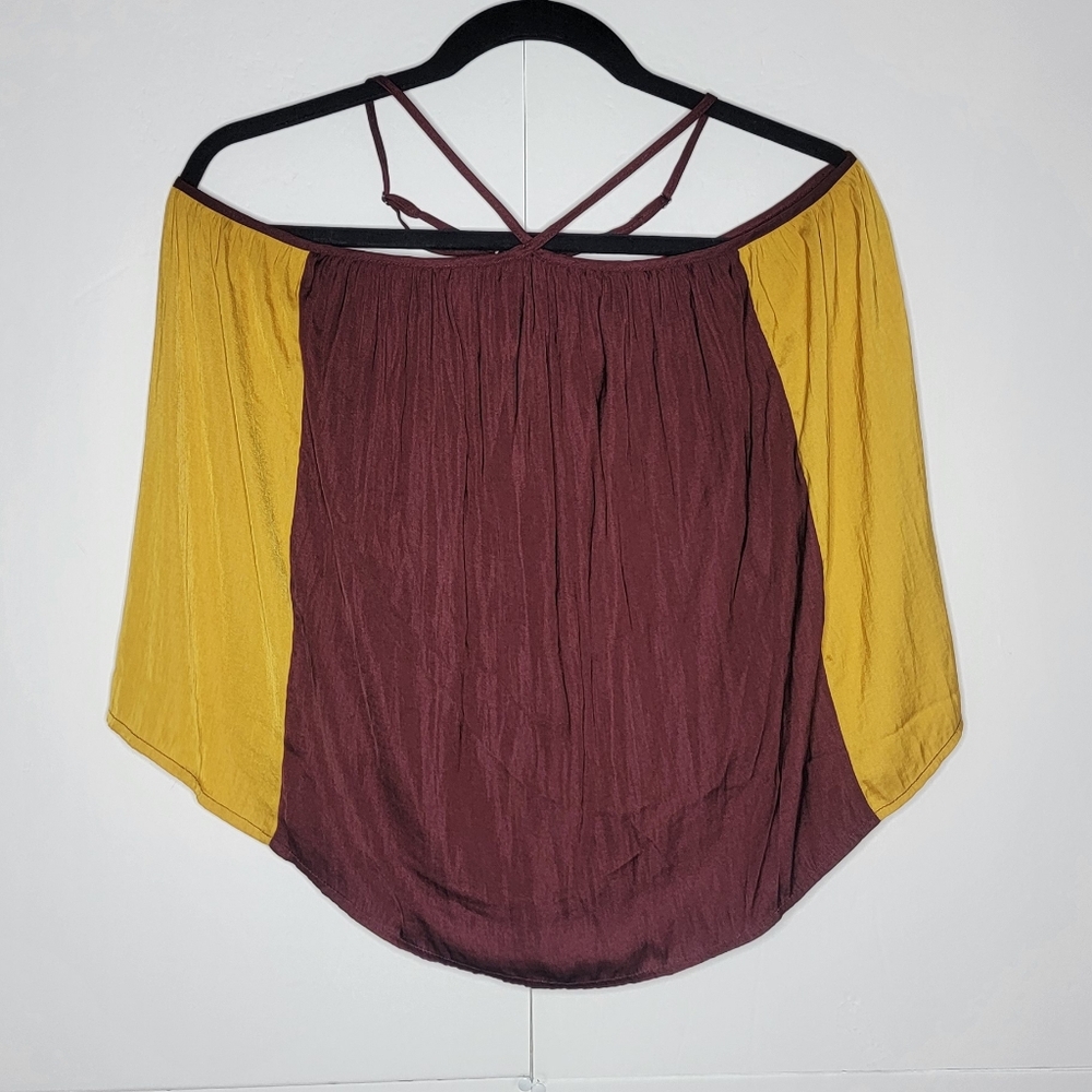 Banana Republic Boho Off-Shoulder Blouse | Burgundy & Mustard Flowy Top S